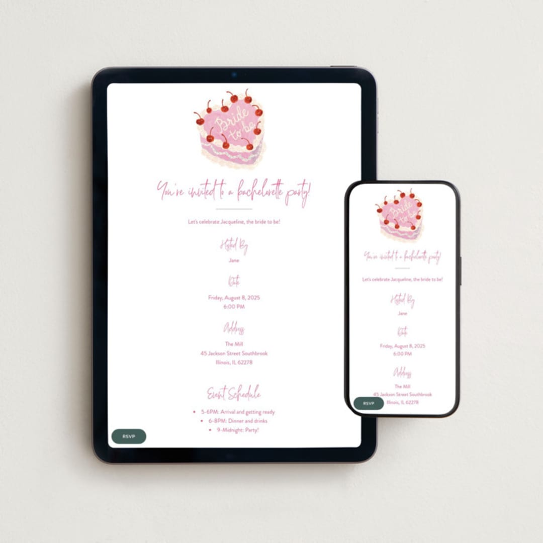"vintage cake" - Online Bachelorette Party Invitations in Rosebud by Cass Loh - Mobile + desktop layout