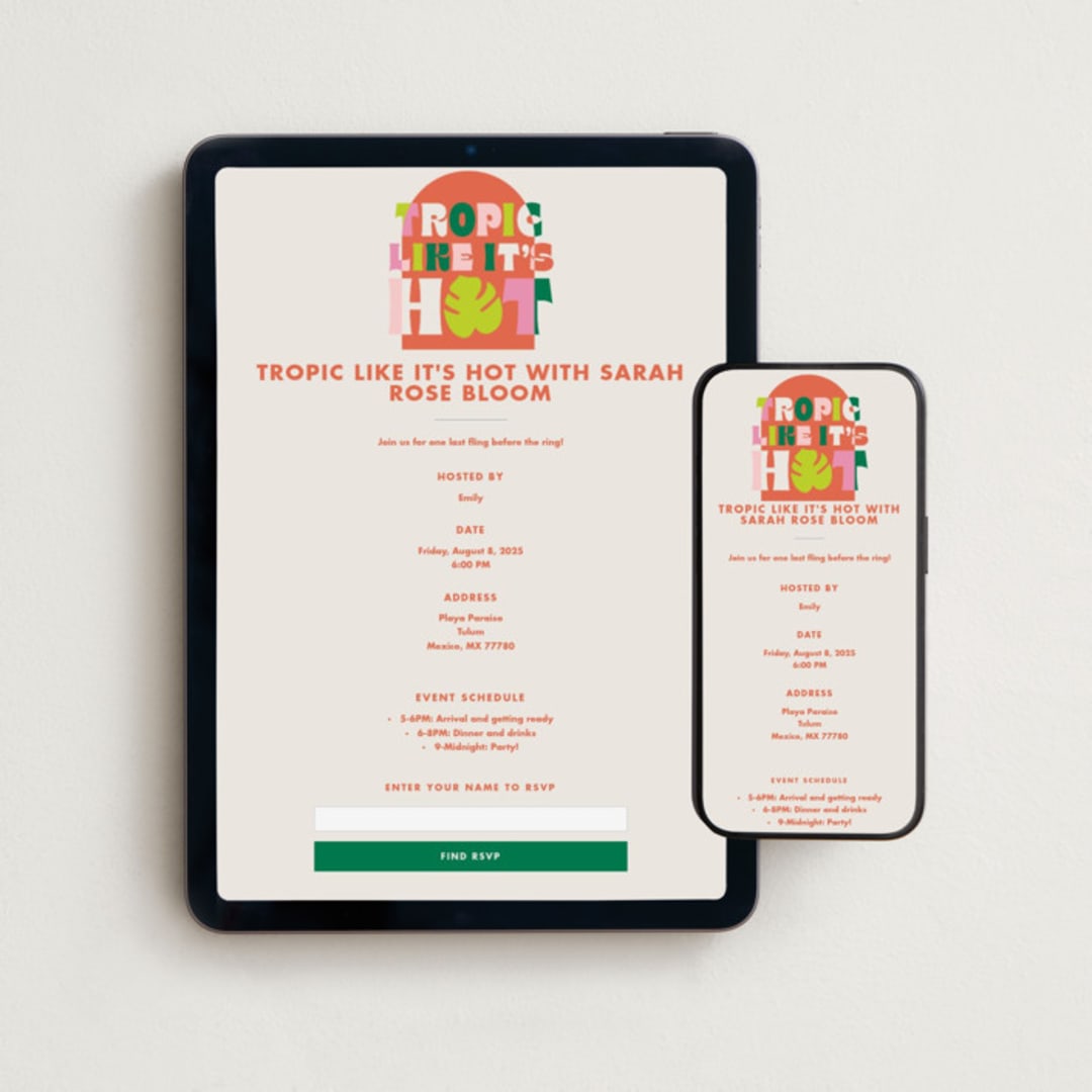 "Tropic Hot" - Online Bachelorette Party Invitations in Tropical by Baumbirdy - Mobile + desktop layout