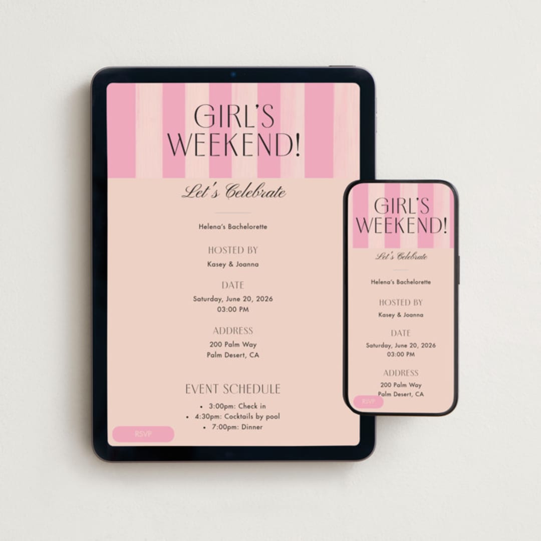 "Vintage Striped Awning" - Online Bachelorette Party Invitations in Cotton Candy by Becky Nimoy - Mobile + desktop layout