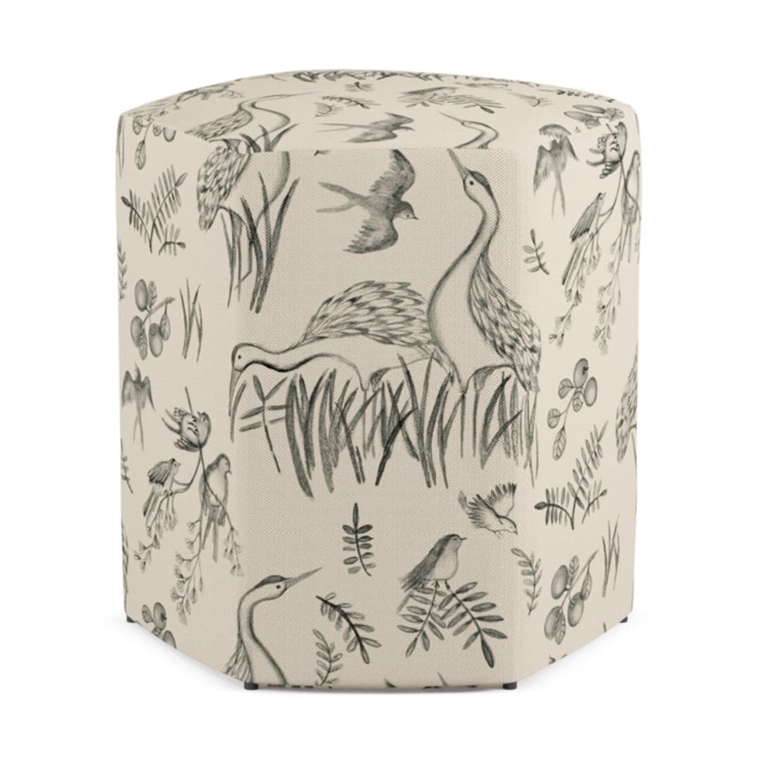 "Birds on the go" - Occasional Ottoman in Toile by Lulaloo