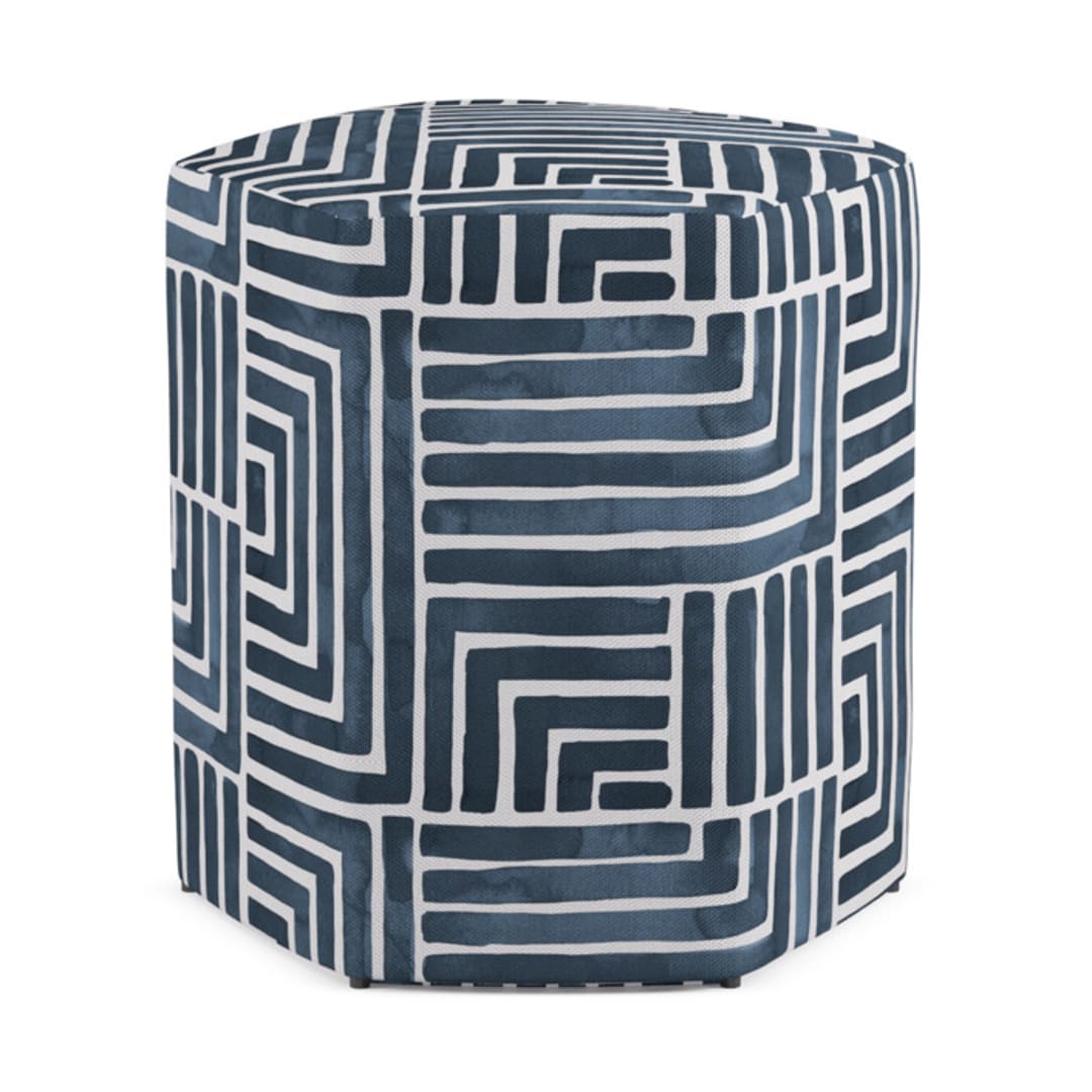 "Painted Maze" - Occasional Ottoman in Lagoon by Kristine Sarley