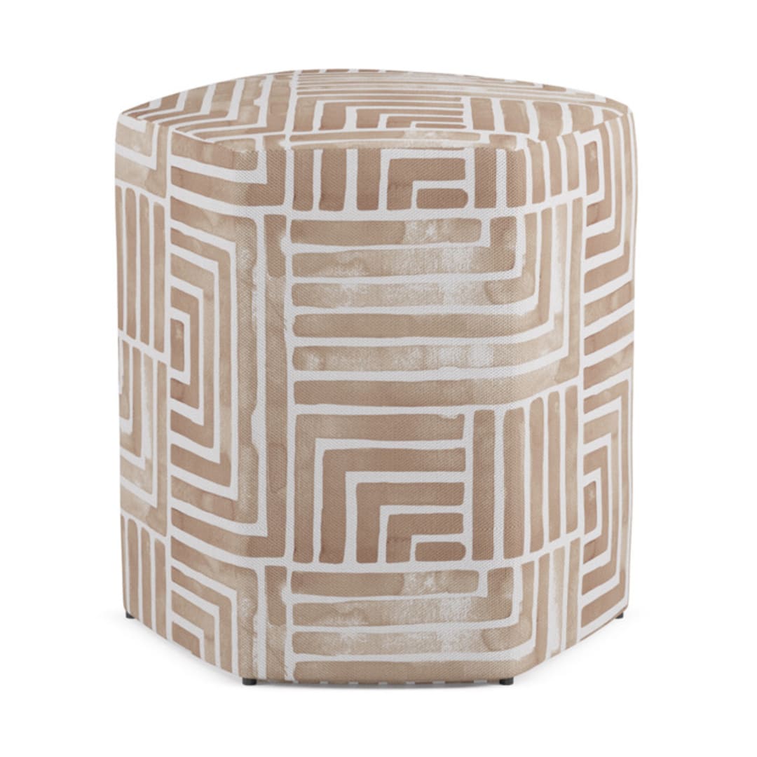 "Painted Maze" - Occasional Ottoman in Dusty Taupe by Kristine Sarley