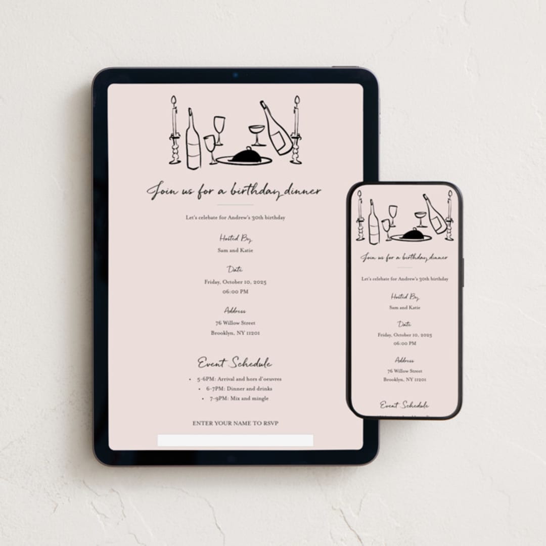 "Wine and Dine" - Online Dinner and Cocktail Party Invitations in Nude by Ani Somi - Mobile + desktop layout