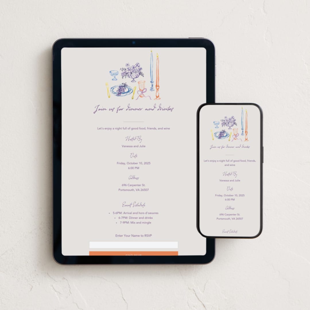"tablescape drawing" - Online Dinner and Cocktail Party Invitations in Hydrangea by Cass Loh - Mobile + desktop layout