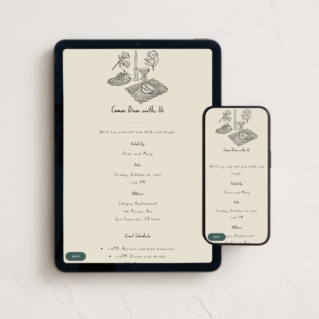 "À table!" - Online Dinner and Cocktail Party Invitations in Ink by Claire - Mobile + desktop layout