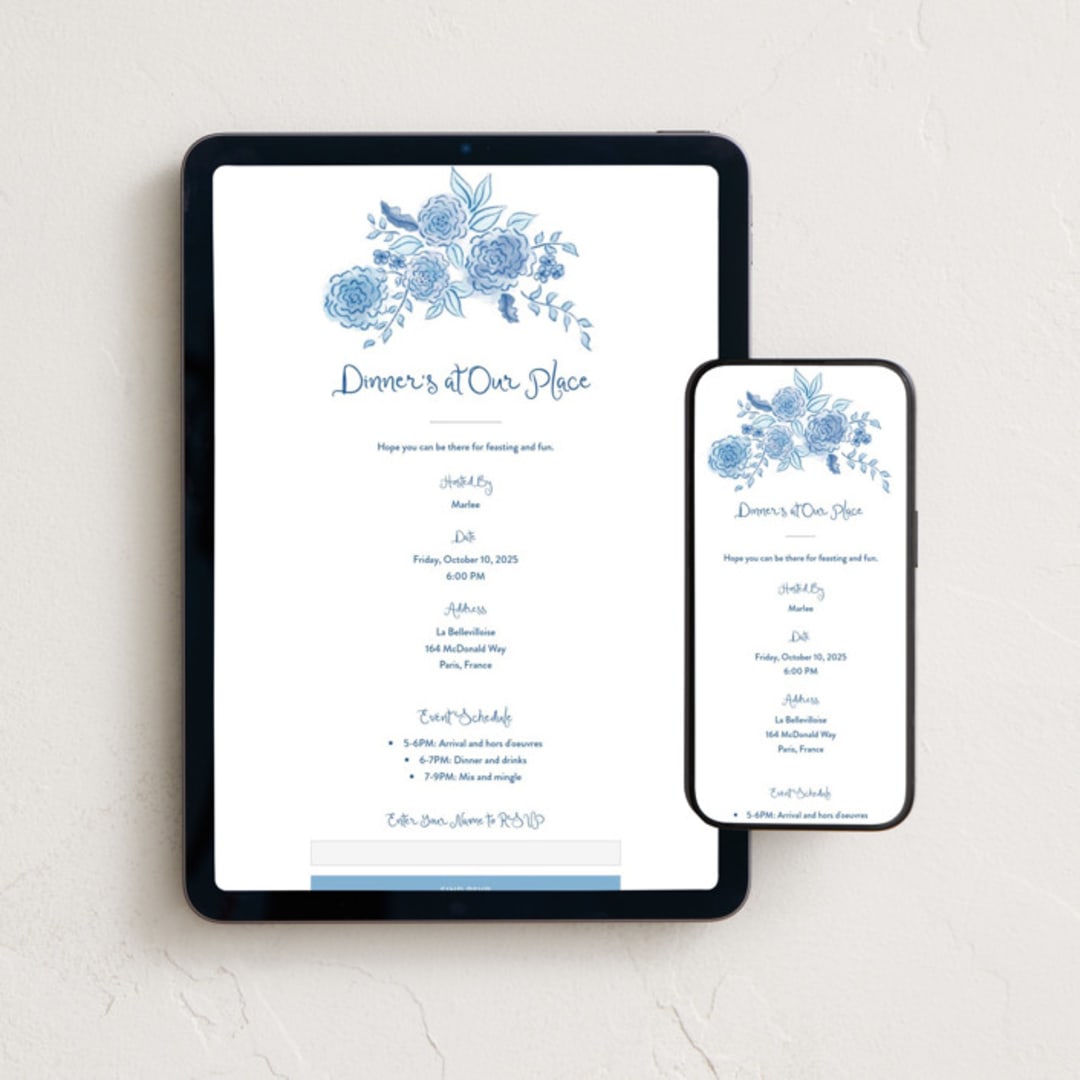 "Loire" - Online Dinner and Cocktail Party Invitations in Royal Blue by Tamara Hilje - Mobile + desktop layout