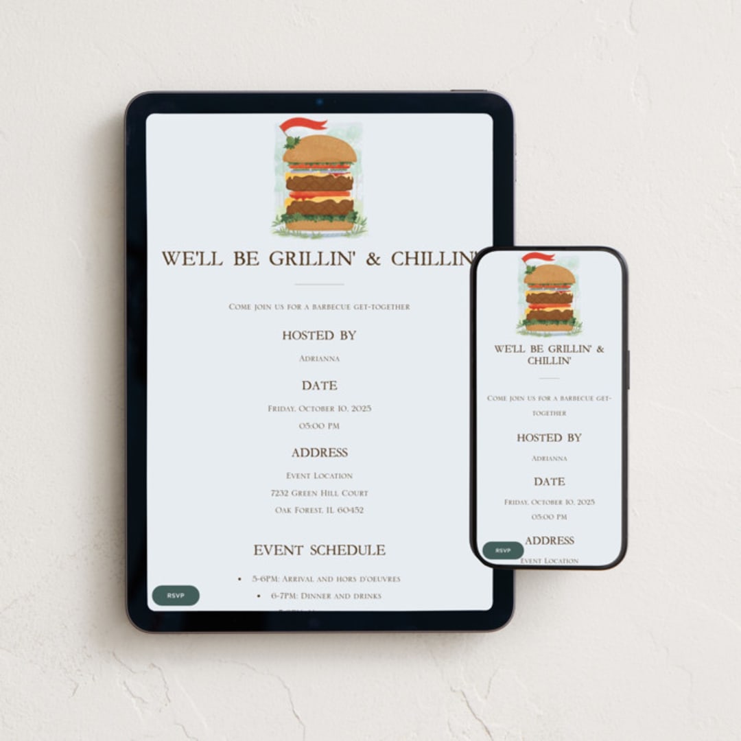 "Grillin' and Chillin'" - Online Dinner and Cocktail Party Invitations in Ketchup by Paper Sun Studio - Mobile + desktop layout