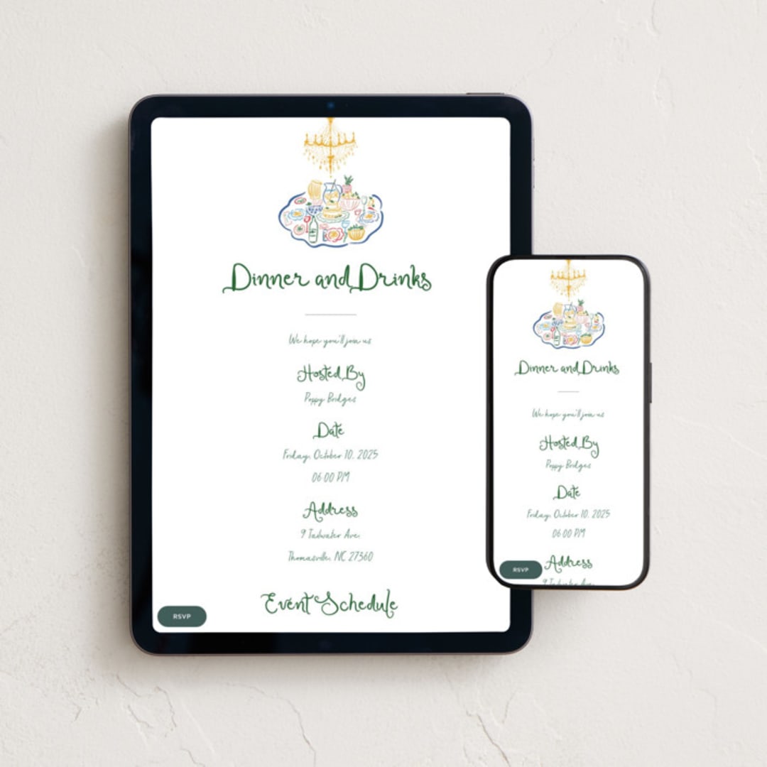 "Dinner Table" - Online Dinner and Cocktail Party Invitations in Lemon by Jenna Holcomb - Mobile + desktop layout