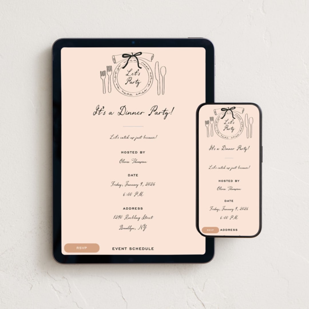 "Just Because" - Online Dinner and Cocktail Party Invitations in Petal by Jennifer Lew - Mobile + desktop layout