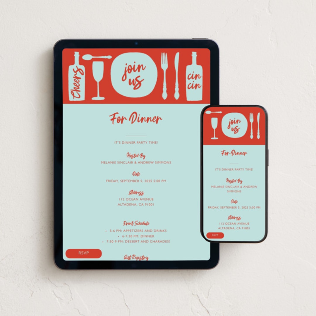 "Join us for Dinner" - Online Dinner and Cocktail Party Invitations in Pool by Zani van Zyl - Mobile + desktop layout