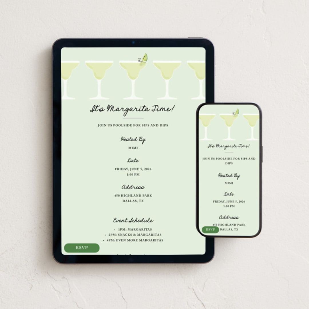 "It's Margarita Time" - Online Dinner and Cocktail Party Invitations in Lime by mo kelley - Mobile + desktop layout