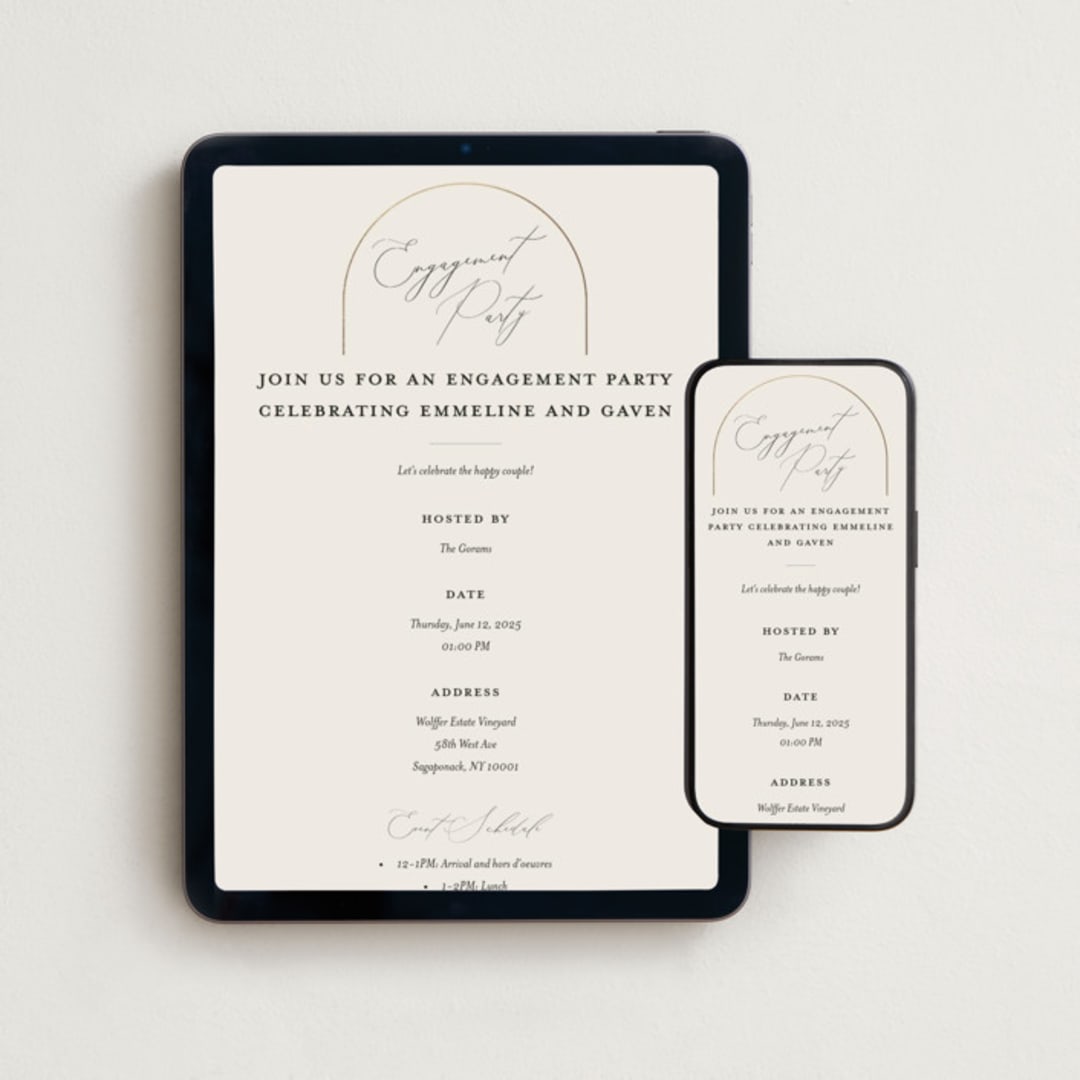 "Golden Ring" - Online Engagement Party Invitations in Champagne by Nicoletta Savod - Mobile + desktop layout
