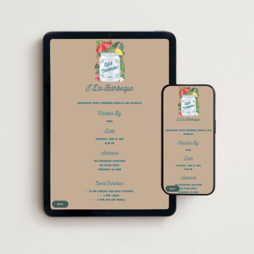 "Tropical Celebration" - Online Engagement Party Invitations in Kraft by Paper Sun Studio - Mobile + desktop layout