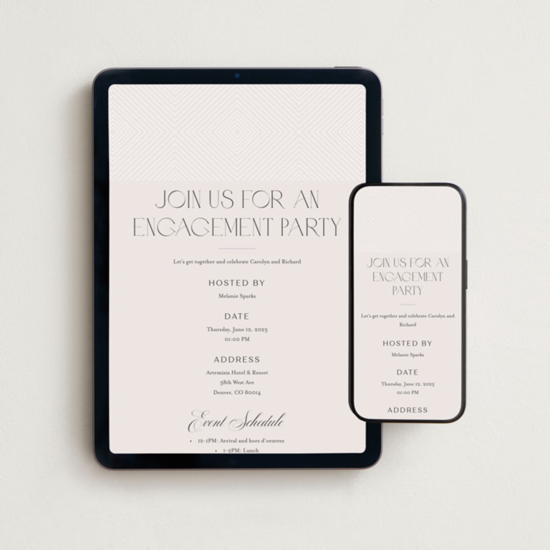 "nocturne" - Online Engagement Party Invitations in Tan by chocomocacino - Mobile + desktop layout