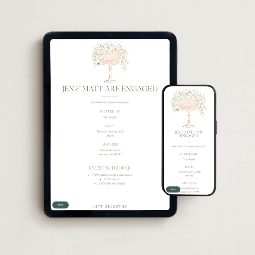 "Garden Engagement" - Online Engagement Party Invitations in Blush by Itsy Belle Studio - Mobile + desktop layout