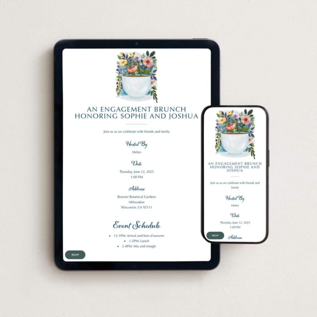 "Fresh Floral Brunch" - Online Engagement Party Invitations in Bouquet by Paper Sun Studio - Mobile + desktop layout