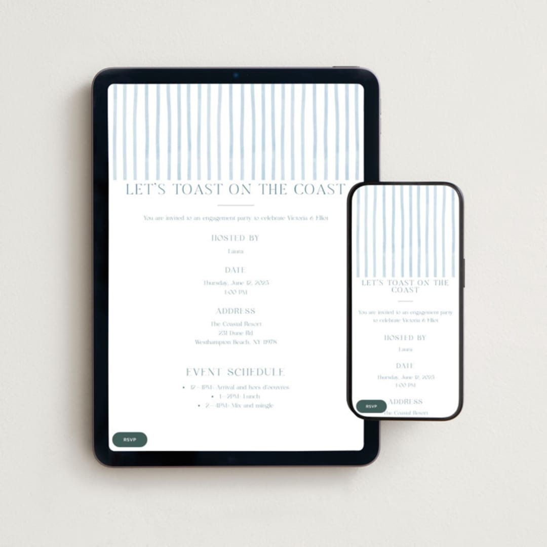 "Coastal" - Online Engagement Party Invitations in Sea by Elly - Mobile + desktop layout