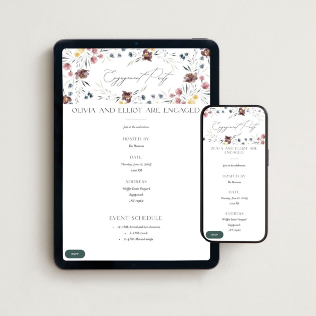 "Romance" - Online Engagement Party Invitations in Mimosa by Nicoletta Savod - Mobile + desktop layout