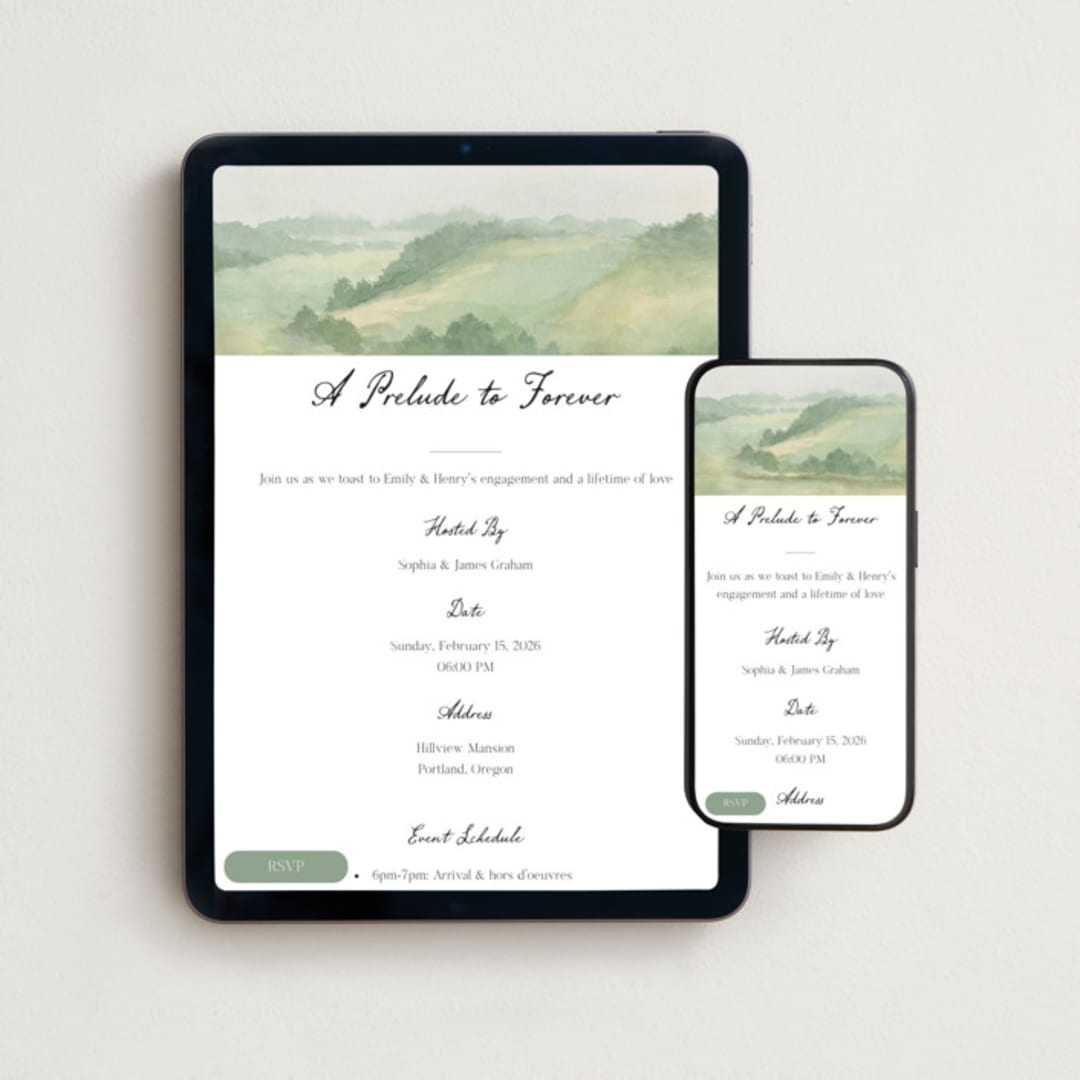 "A Prelude To Forever" - Online Engagement Party Invitations in Grass by Elly - Mobile + desktop layout