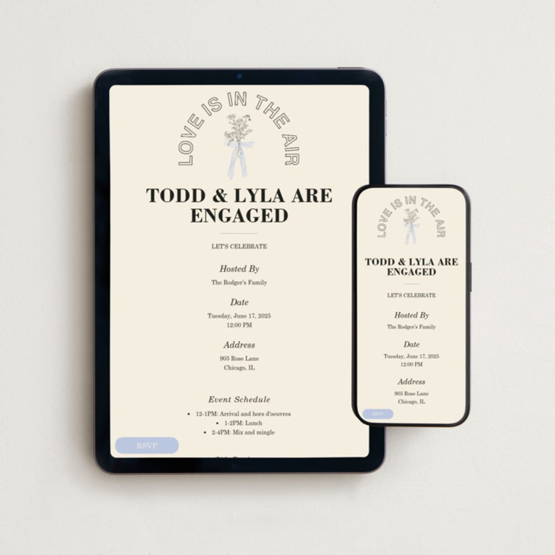 "Sealed" - Online Engagement Party Invitations in Linen by Baumbirdy - Mobile + desktop layout