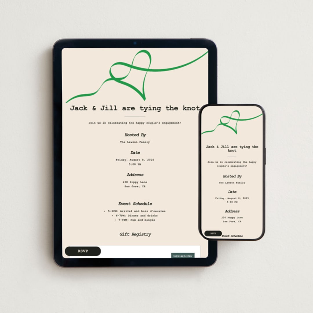 "Tie the Knot" - Online Engagement Party Invitations in Forest by Catherine Buan - Mobile + desktop layout