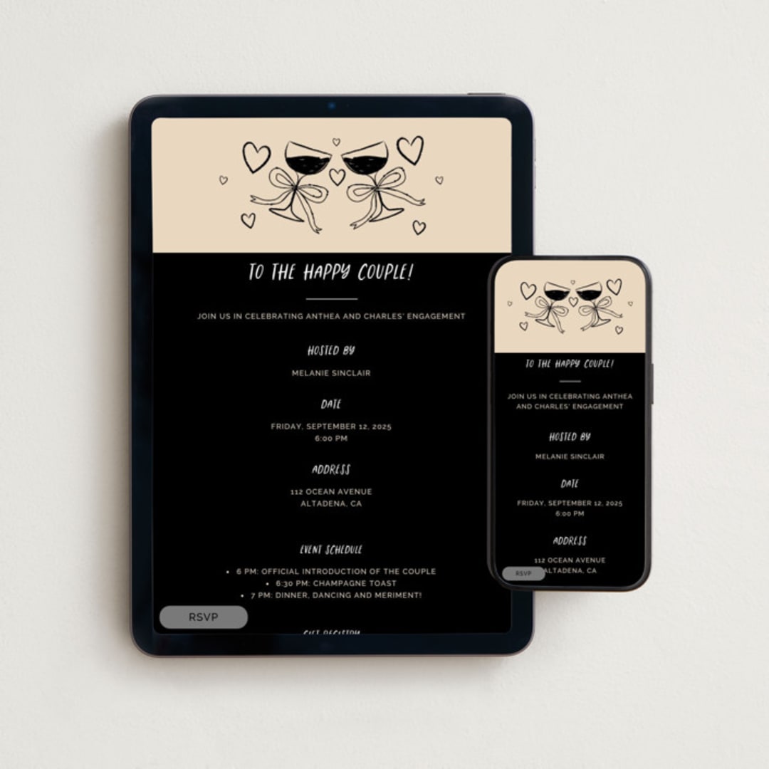 "To the Happy Couple" - Online Engagement Party Invitations in Buttercream by Zani van Zyl - Mobile + desktop layout