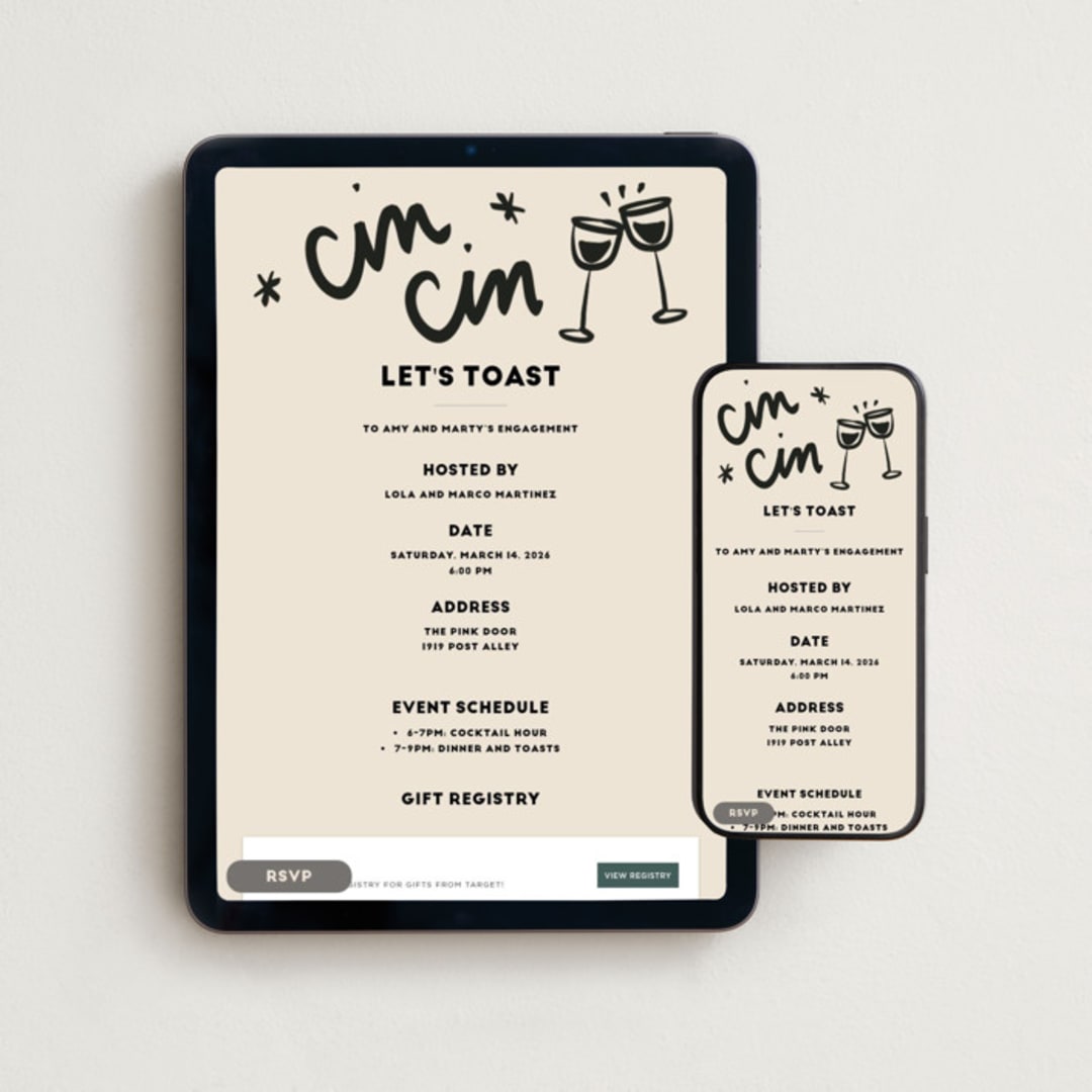 "Saluti" - Online Engagement Party Invitations in Ink by Ani Somi - Mobile + desktop layout