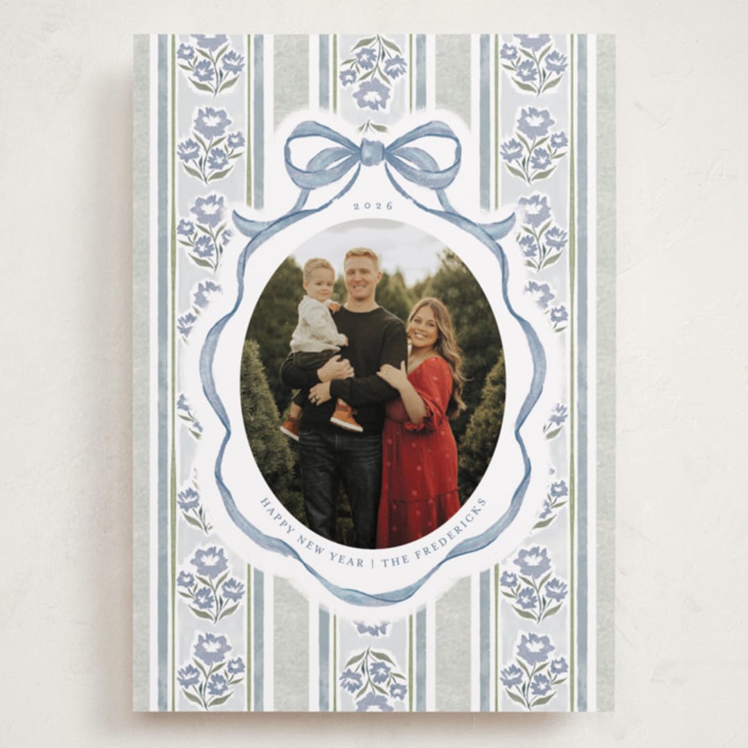 "Wildflower Holiday ribbon" - Holiday Cards in Blueberry by Jackie Crawford - Front