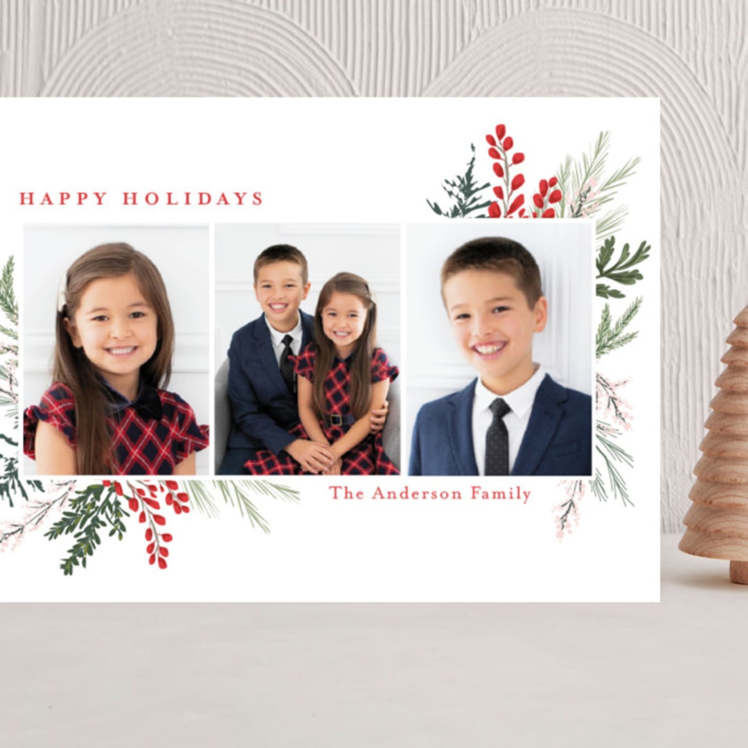 "Happy Holidays" - Holiday Cards in Crimson by Susan Moyal - Front
