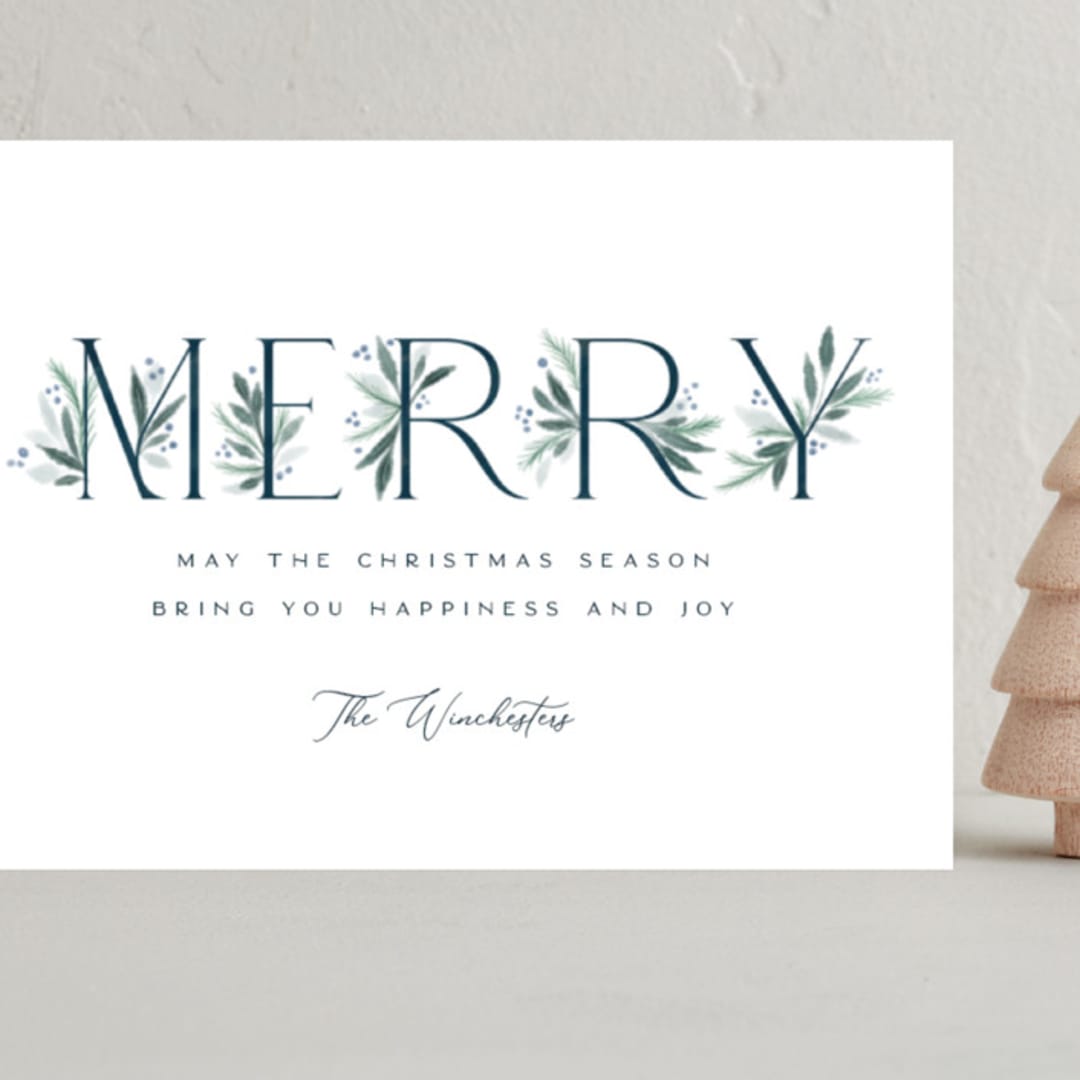 "Botanical Merry" - Holiday Cards in Winter by Paula Pecevich - Front