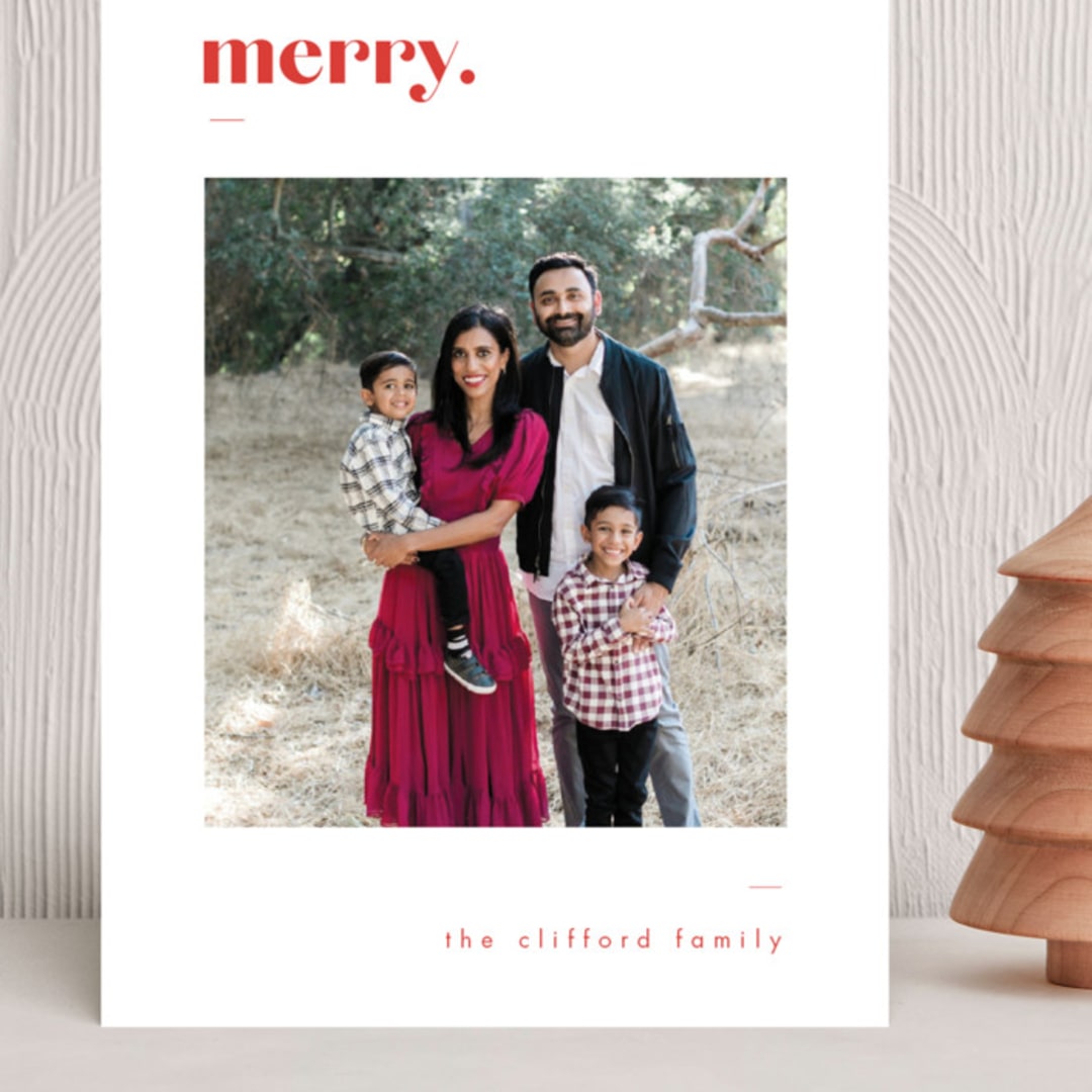 "Bold Merry" - Holiday Cards in Cranberry by That Girl Press - Front