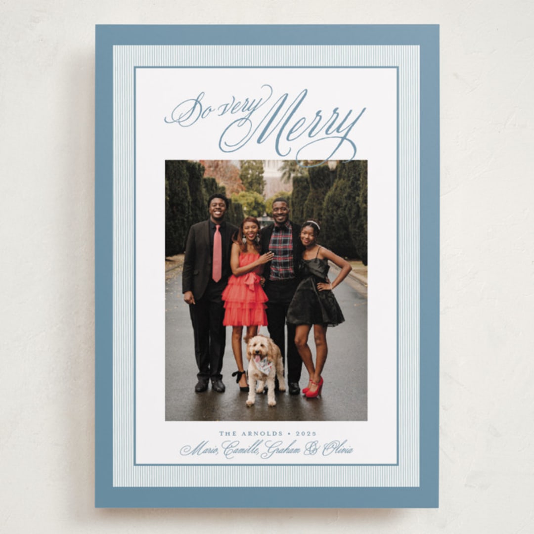 "Merry Striped Frame" - Holiday Cards in Frost by Alston Foster - Front