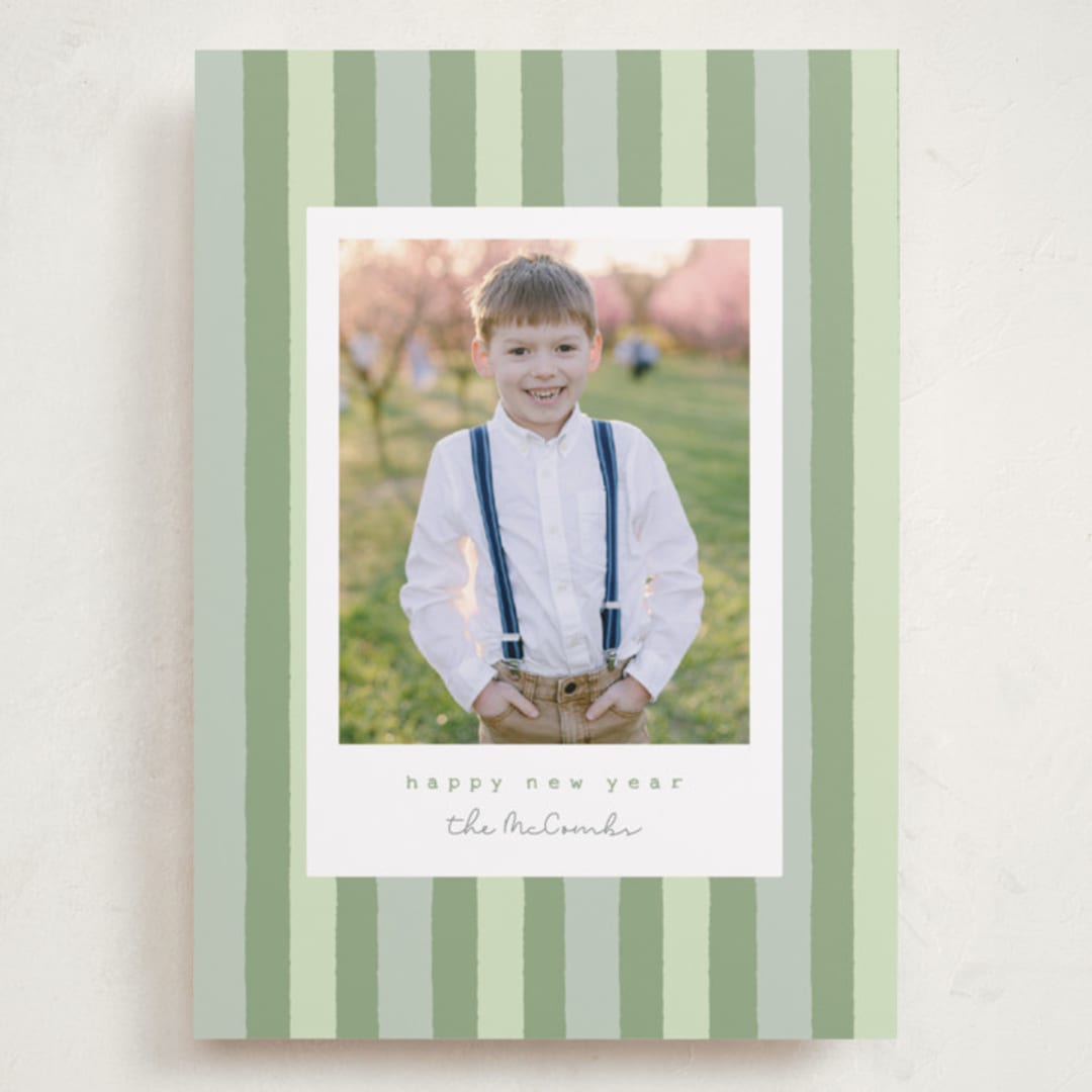 "Christmas stripe" - Holiday Cards in Sage by Sara Hicks Malone - Front
