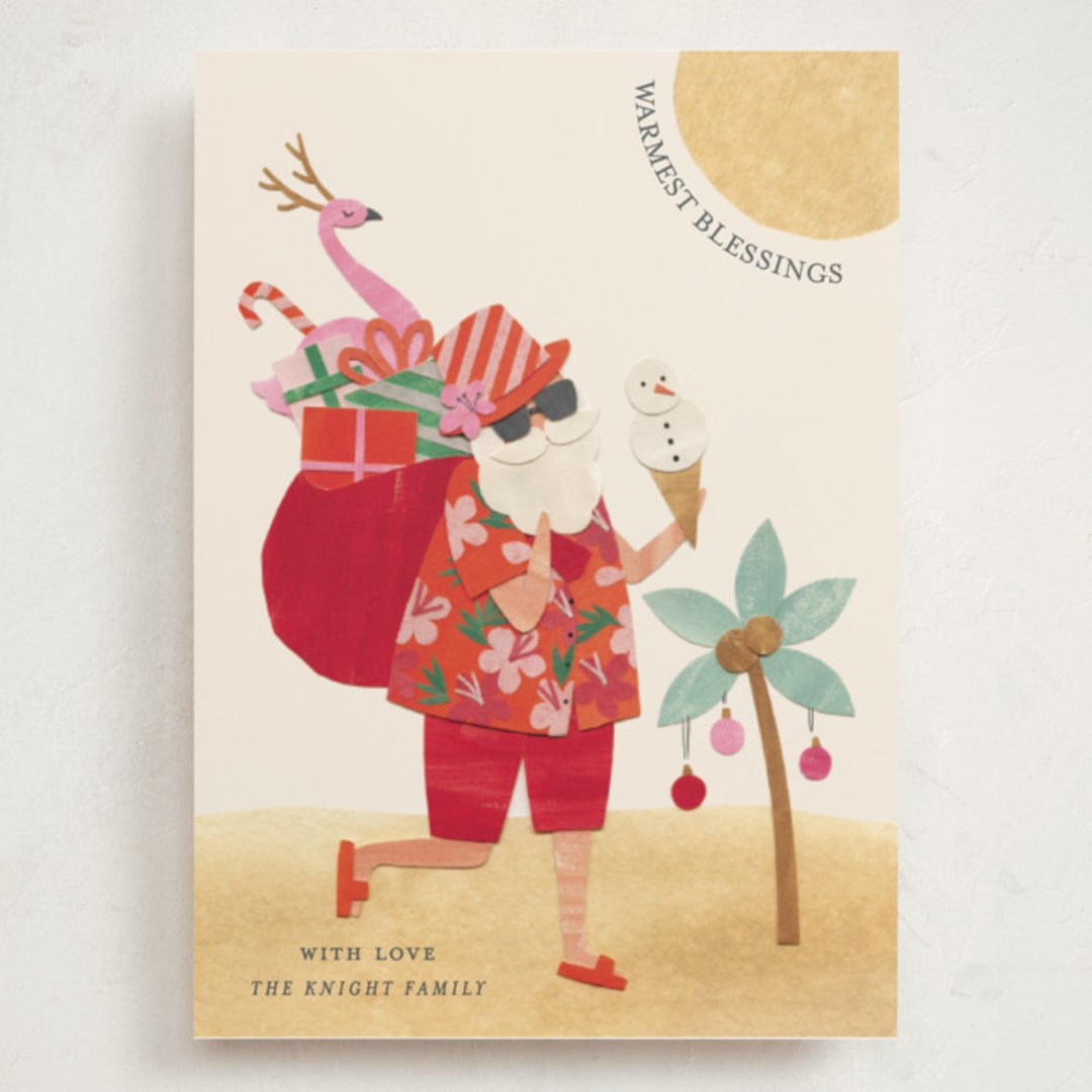 "Beach Santa" - Holiday Cards in Hibiscus by Sarah Knight - Front