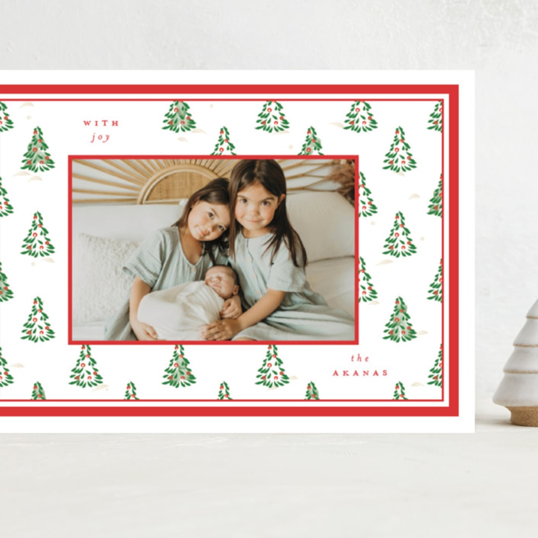 "Little Trees" - Holiday Cards in Candy Cane by Corinne Malesic - Front