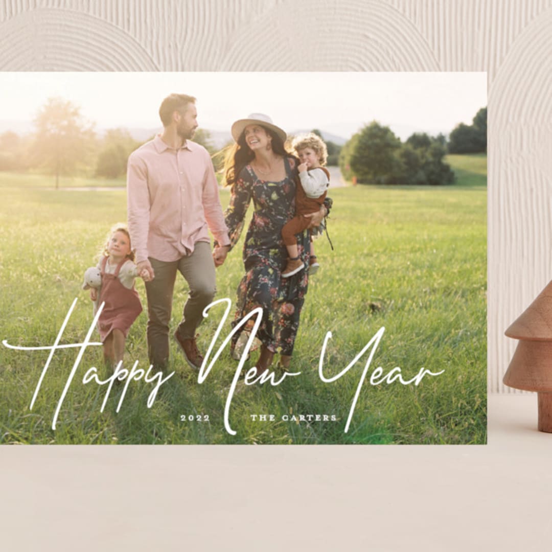 "New Year Script" - Holiday Cards in Snow by GeekInk Design - Front