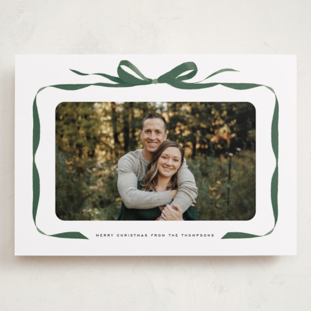 "Bow" - Holiday Cards in Evergreen by Olivia Kanaley Inman - Front