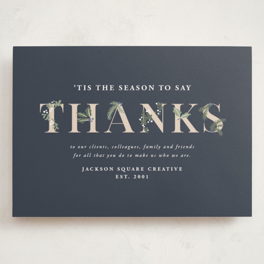 "Adorned Thanks" - Holiday Cards in Navy by Meggy Masters - Front
