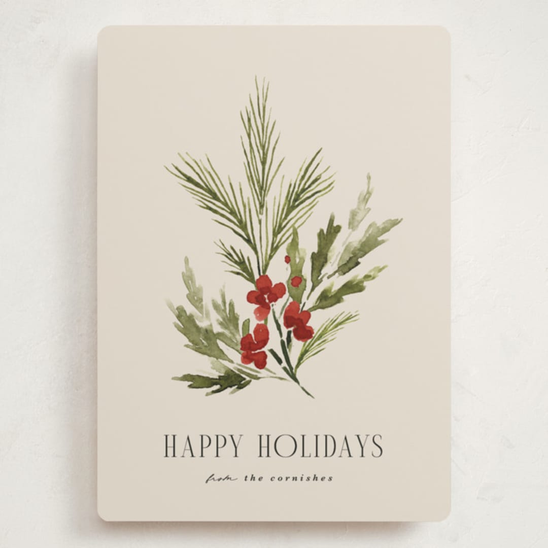 "Simple Sprig" - Holiday Cards in Toasted Almond by Kate Ahn - Front