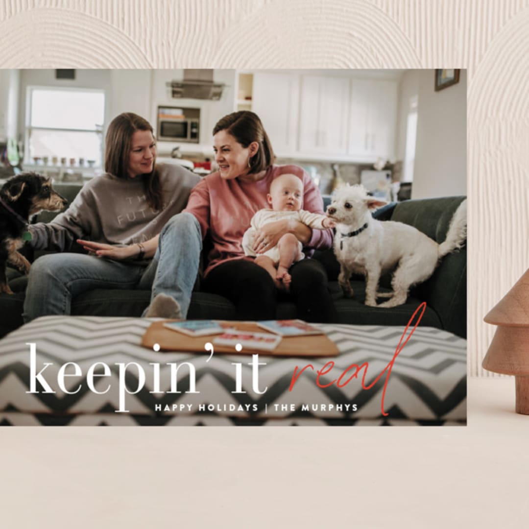 "Keepin' It Real" - Holiday Cards in Poinsettia by Up Up Creative - Front
