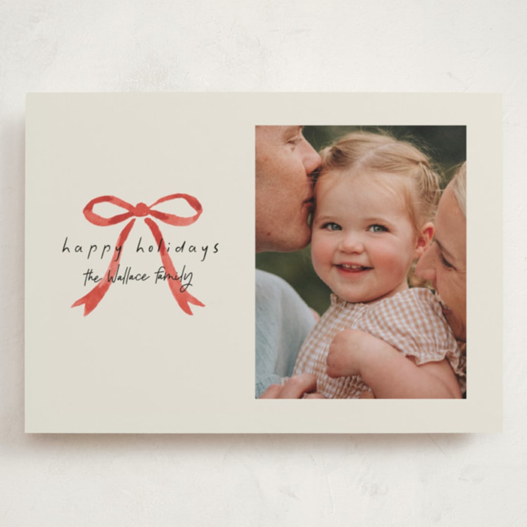 "Painted Bow" - Holiday Cards in Peppermint by Laura Hankins - Front