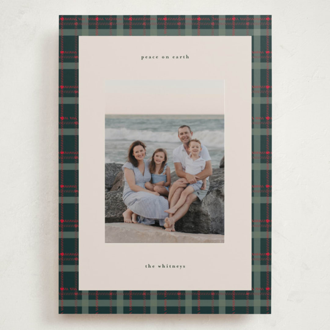 "Plaid Peace" - Holiday Cards in Wreath by Makewells - Front