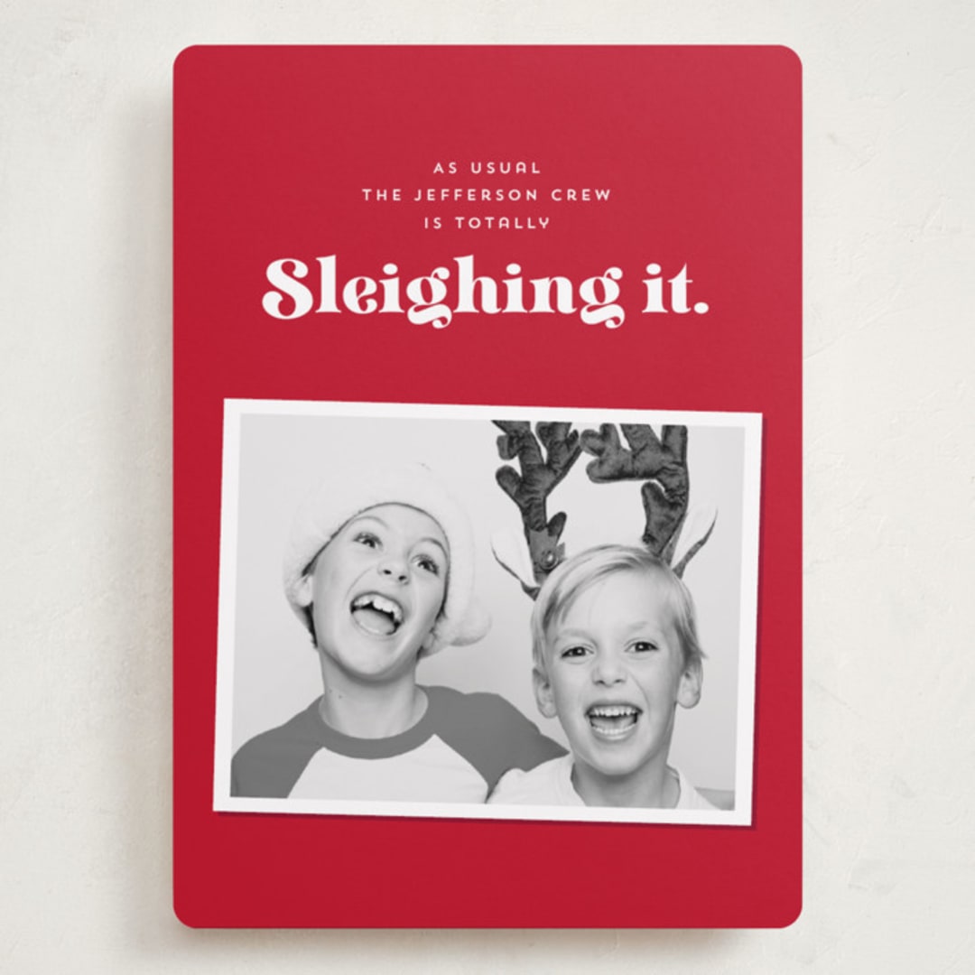 "Sleighing It" - Holiday Cards in Santa by Corinne Malesic - Front