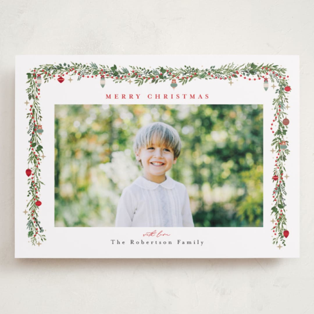 "Pine Garland" - Holiday Cards in Holly Berry by Susan Moyal - Front