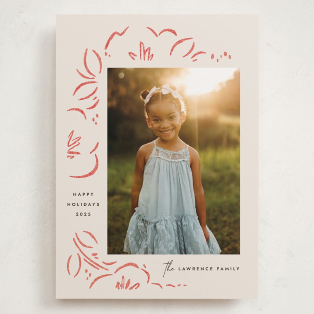 "Sketched Florals" - Holiday Cards in Berry by Griffinbell Paper Co. - Front