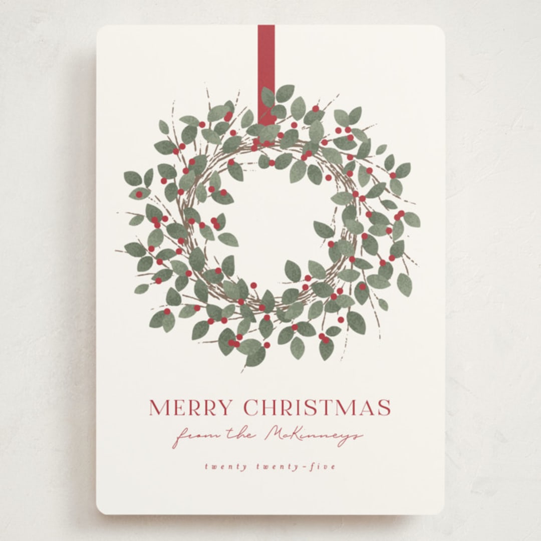 "Classic Wreath" - Holiday Cards in Holly by Kacey Kendrick Wagner - Front