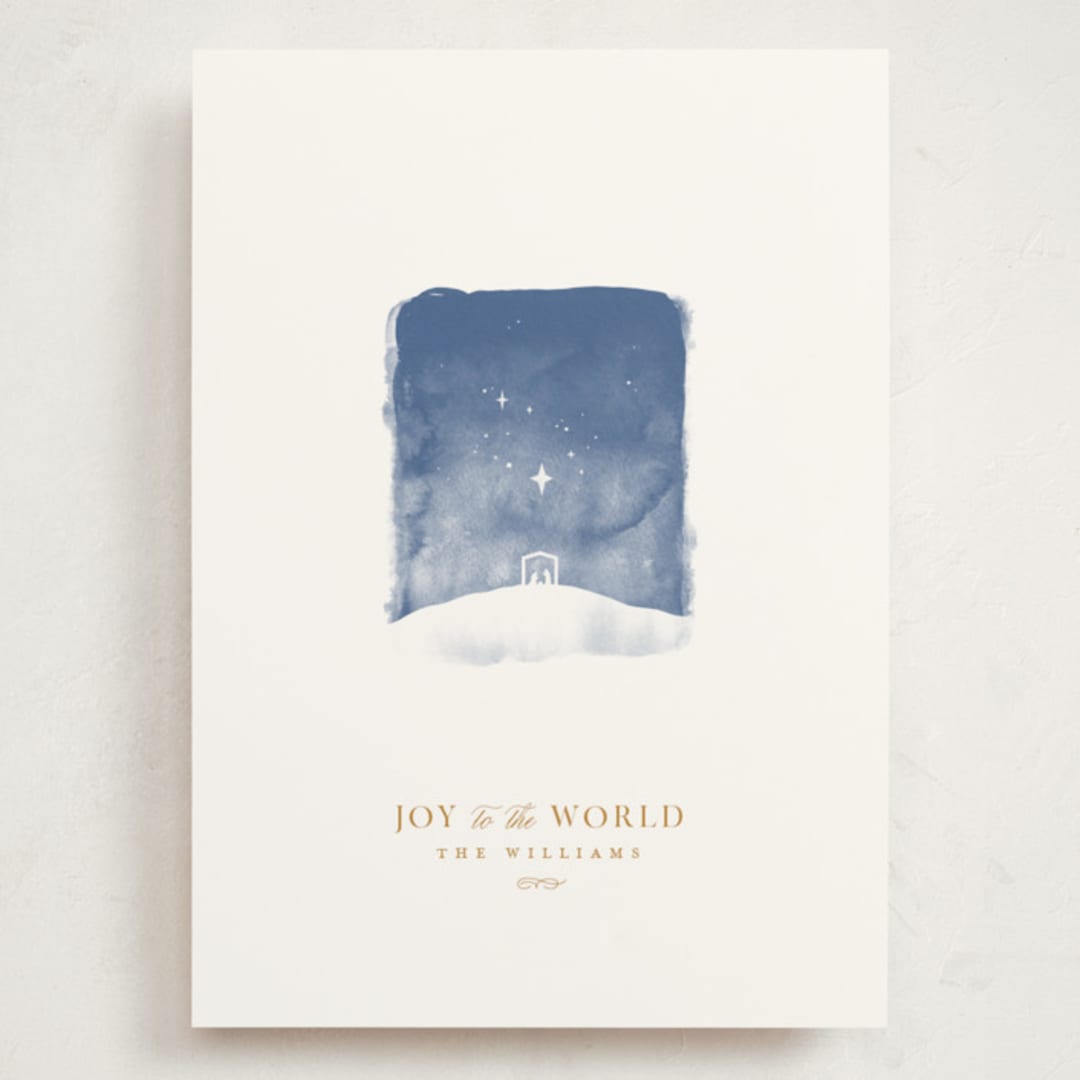 "Tiny Nativity" - Holiday Cards in Linen by Robert and Stella - Front
