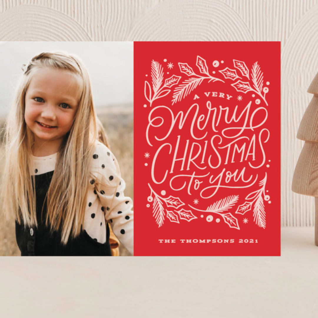 "Very Merry Christmas To You" - Holiday Cards in Cranberry by Kristen Smith - Front