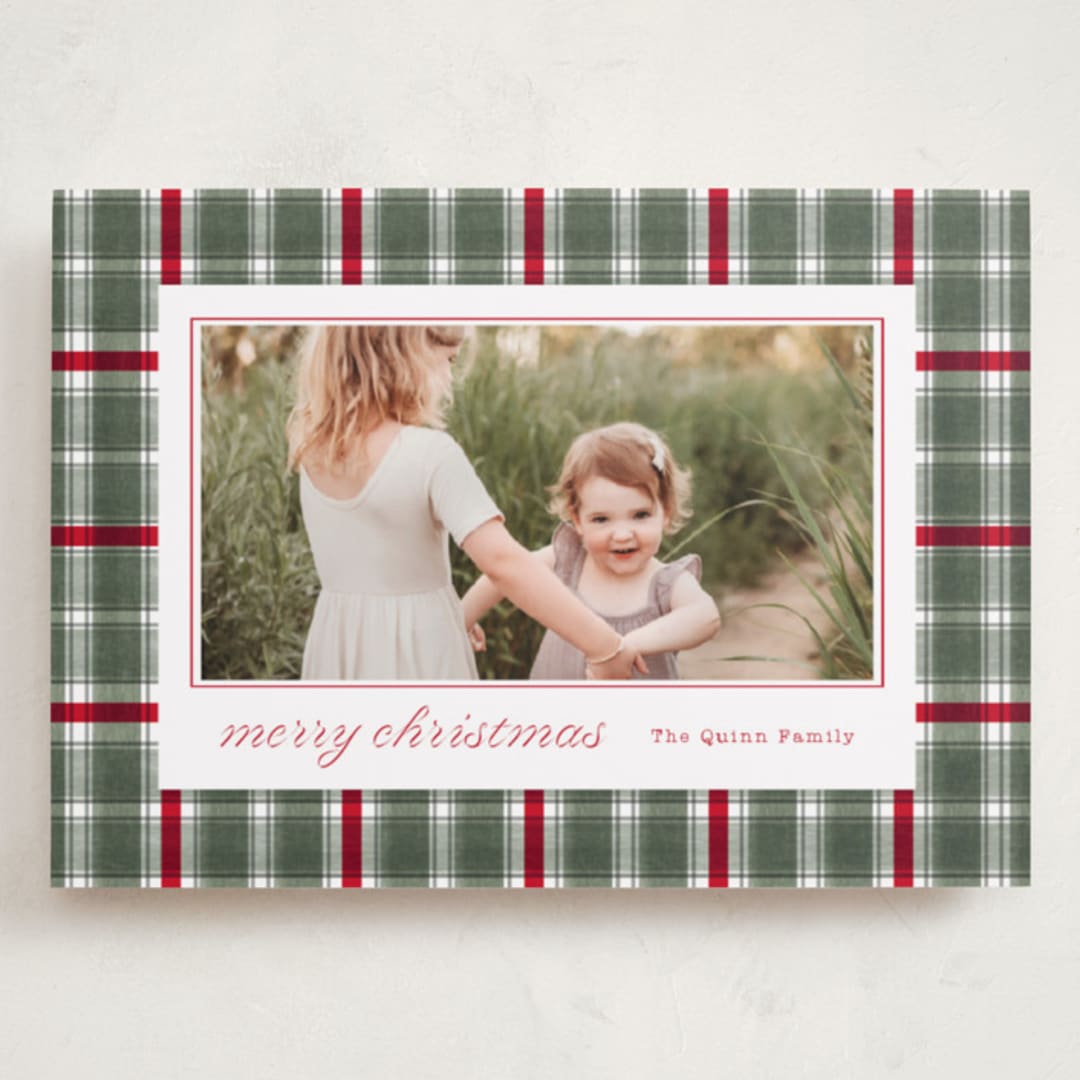 "Traditional Plaid" - Holiday Cards in Wreath by Baumbirdy - Front