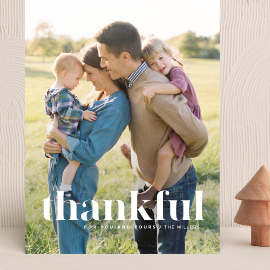 "Thankful Simple" - Holiday Cards in Snow by Stacie Stankos - Front